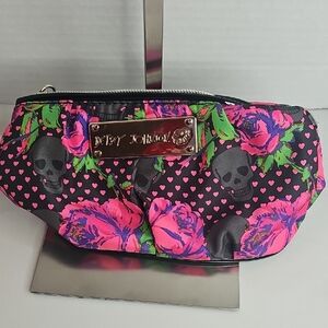 Betsey Johnson Pink Floral Skull Cosmetic Bag